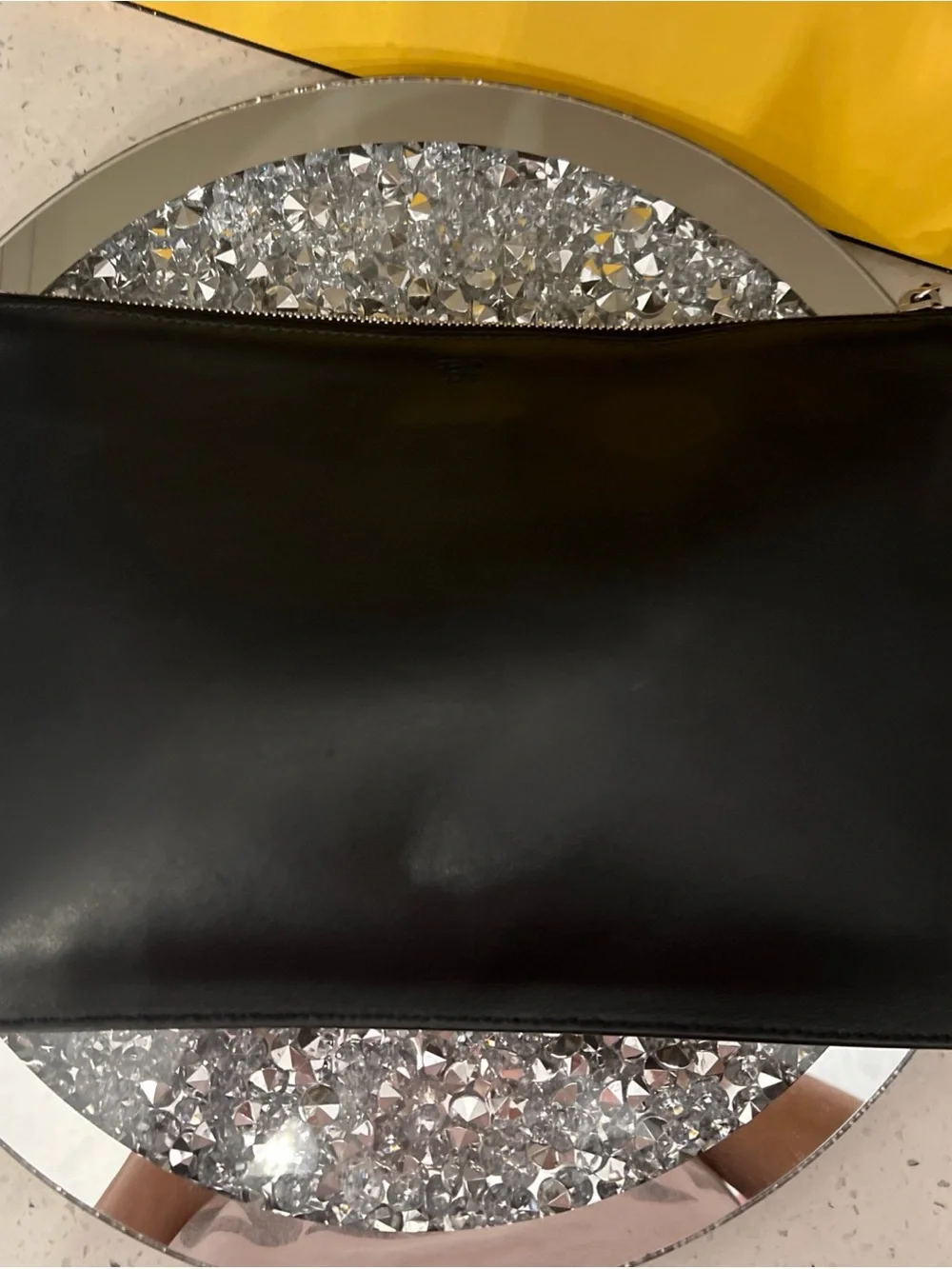 Fendi Monster Black Leather Clutch with Yellow Eye Appliqués